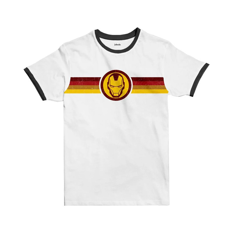 Jobedu Iron Man Stripe Ringer T-shirt - White/Black - تي-شيرت - Size:Large